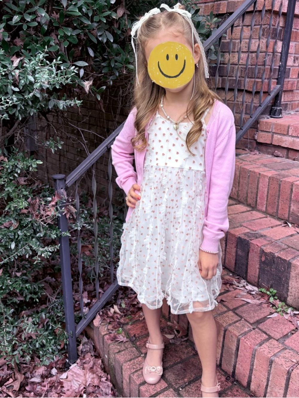 White Dress with Pink Heart Accents